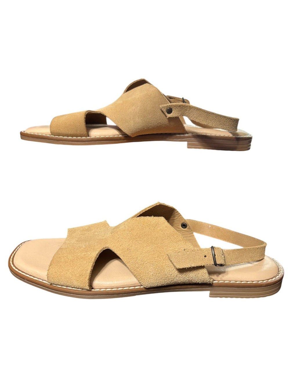 Avellini Italy Tan Suede Slingback Flat Sandals Leather Buckle Size 9.5 - Picture 6 of 12